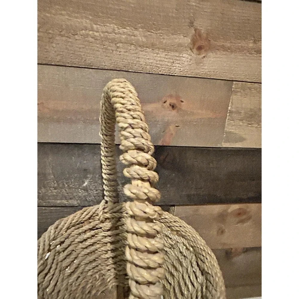 Vintage Woven Jute Rope Basket Round, Wicker And Jute Rope Weaving 12